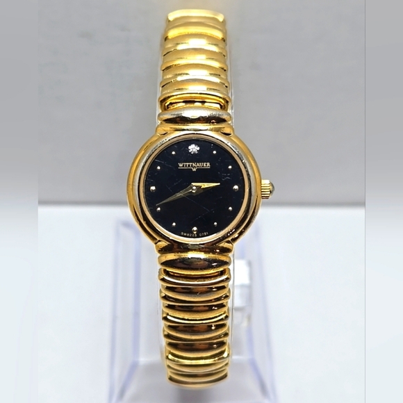 Womens Vintage Wittnauer Black Diamond Gold Bracelet Watch CSW8225 New Battery - Picture 1 of 10